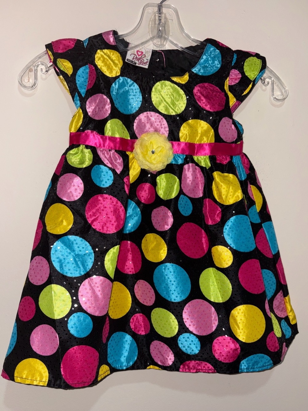 Colorful Polka Dot Dress with Floral Waist Accent